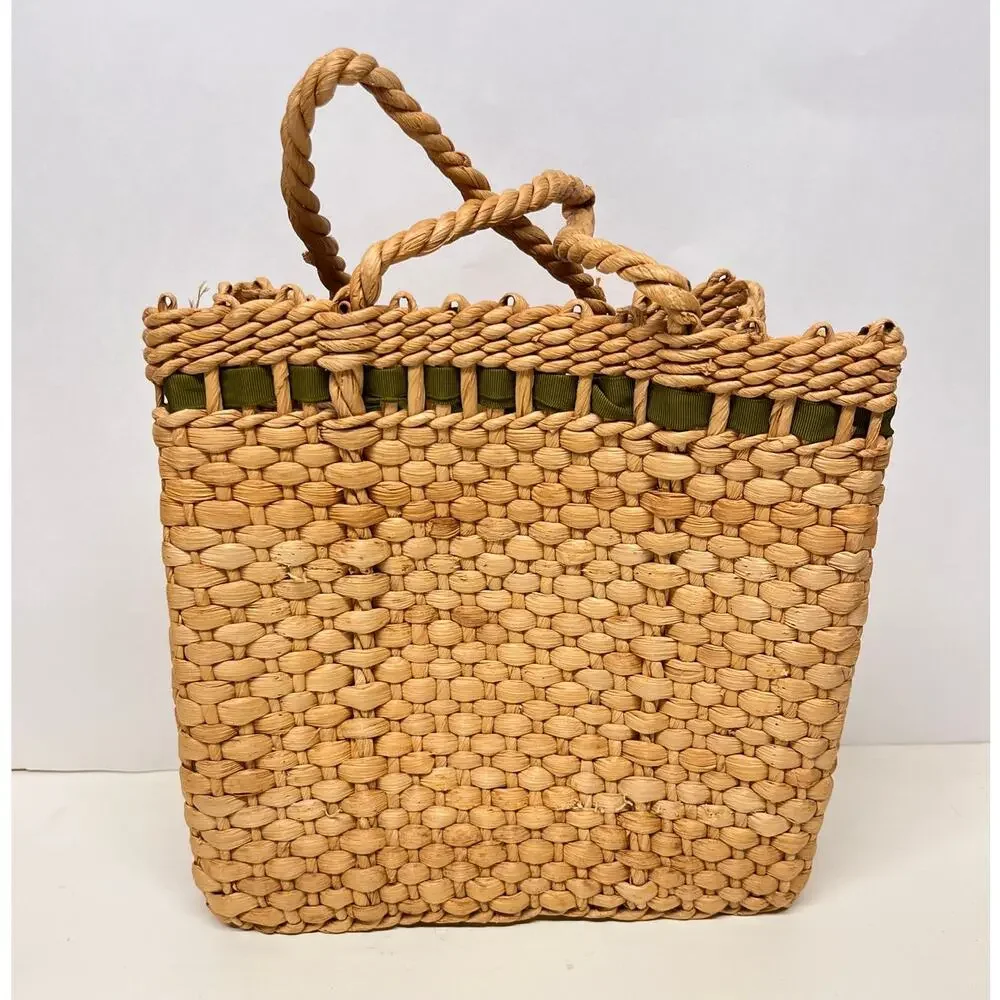 Natural Handwoven Water Hyacinth Straw Rafia Basket with Handles